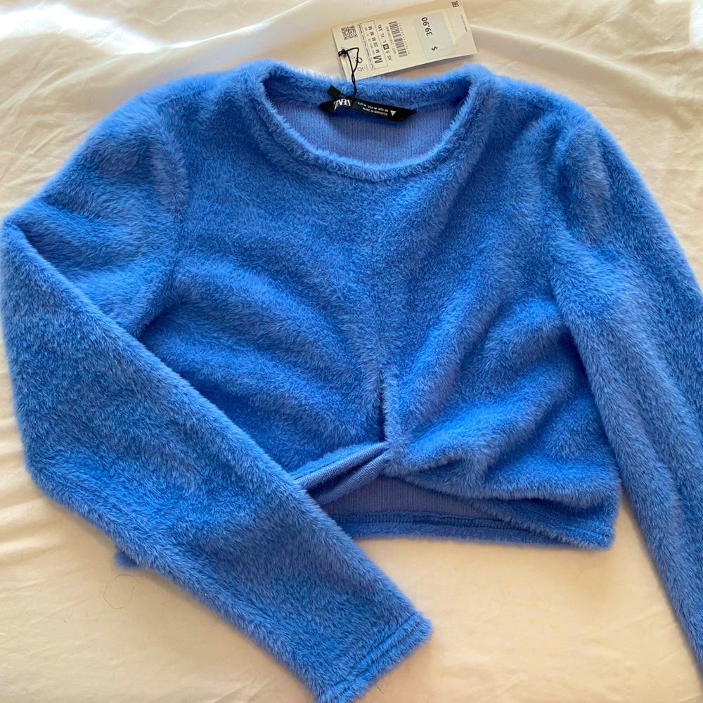 Fuzzy Blue Cropped Sweater
